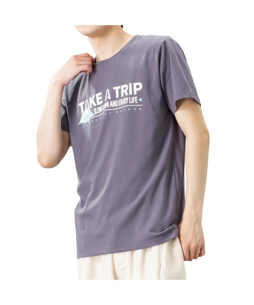 MAC HOUSE(men)(マックハウス（メンズ）)/T－GRAPHICS ティーグラフィックス アウトドアプリント半袖Tシャツ EJ223－MC305/パープル