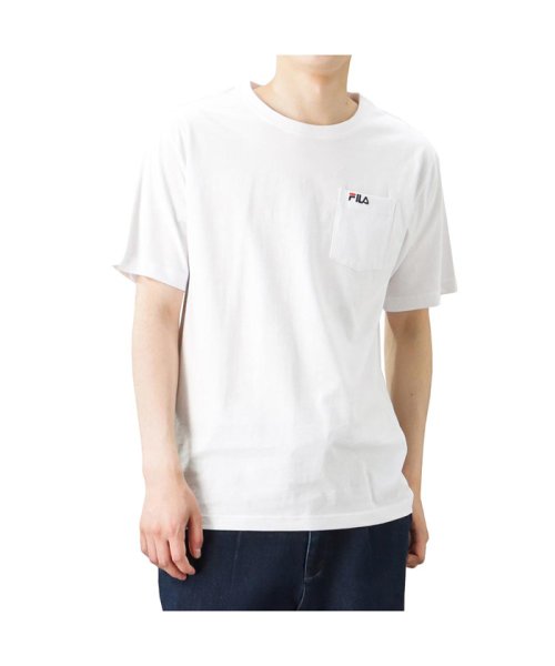 MAC HOUSE(men)(マックハウス（メンズ）)/FILA フィラ 胸ポケット付きワンポイント刺繍Tシャツ FH7860－EC/ホワイト