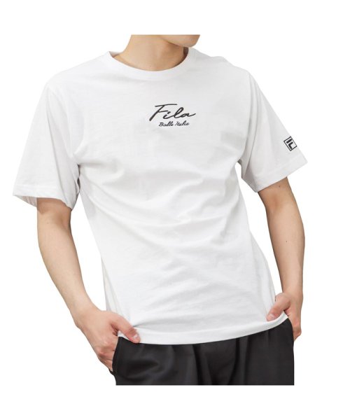 MAC HOUSE(men)(マックハウス（メンズ）)/FILA フィラ 筆記体ロゴ刺繍Tシャツ FH8007－EC/ホワイト