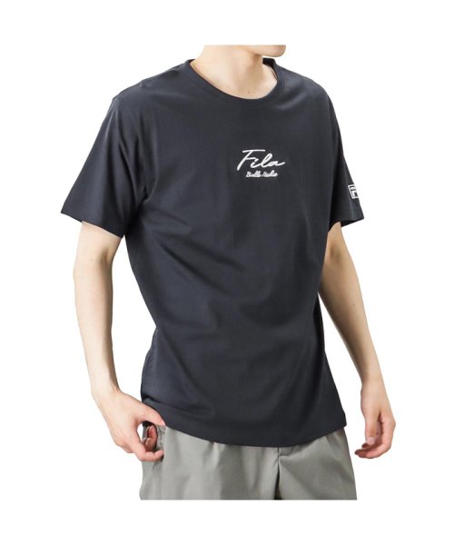 MAC HOUSE(men)(マックハウス（メンズ）)/FILA フィラ 筆記体ロゴ刺繍Tシャツ FH8007－EC/ネイビー