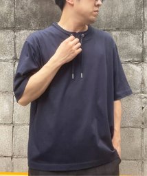 ikka(イッカ)/ヒヤットルーイカラー5分袖Tシャツ/ネイビー