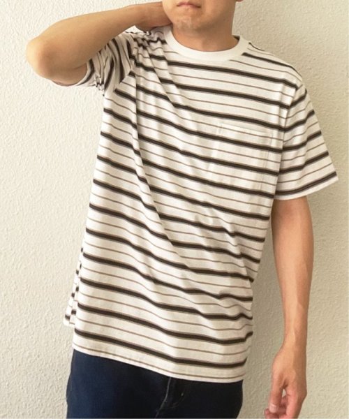ikka(イッカ)/ポケ付きボーダーTシャツ/ホワイト