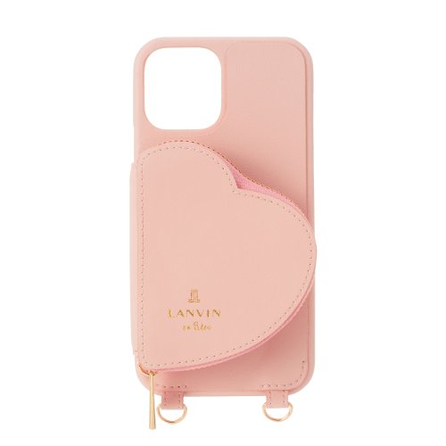 LANVIN en Bleu(Smartphone case)(ランバンオンブルー（スマホケース）)/Wrap Case Pocket Simple Heart with Pearl Type Neck Strap for iPhone 13 mini/スウィートピンク