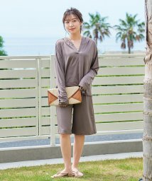 Fashion Letter(ファッションレター)/着るだけで気軽にUV対策? ラッシュガード レディース 上下セットアップ トップス＋パンツ 上下2点セット UPF50＋ UVカット 日焼け対策 フード付きトッ/モカ