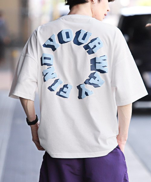ワッペンロゴバックプリントTシャツ/Tシャツ メンズ 半袖 ビッグシルエット ワッペン サガラ刺繍 ロゴ プリント(504775172)  ラグスタイル(LUXSTYLE) MAGASEEK