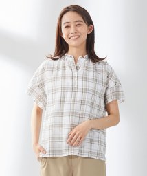 J.PRESS LADIES（LARGE SIZE）(J．プレス　レディス（大きいサイズ）)/シアーストライプチェック カットソー/ホワイト系3