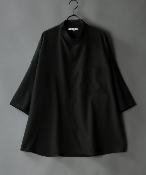 SITRY(SITRY)/【SITRY】wide silhouette Drape Band Collar shirt/ワイドシルエット ドレープ バンドカラーシャツ メンズ /チャコール