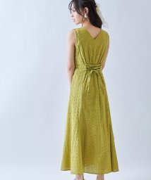 tocco closet(トッコクローゼット)/バックレースアップコットンカットワークレース刺繍ノースリーブワンピース/Lime