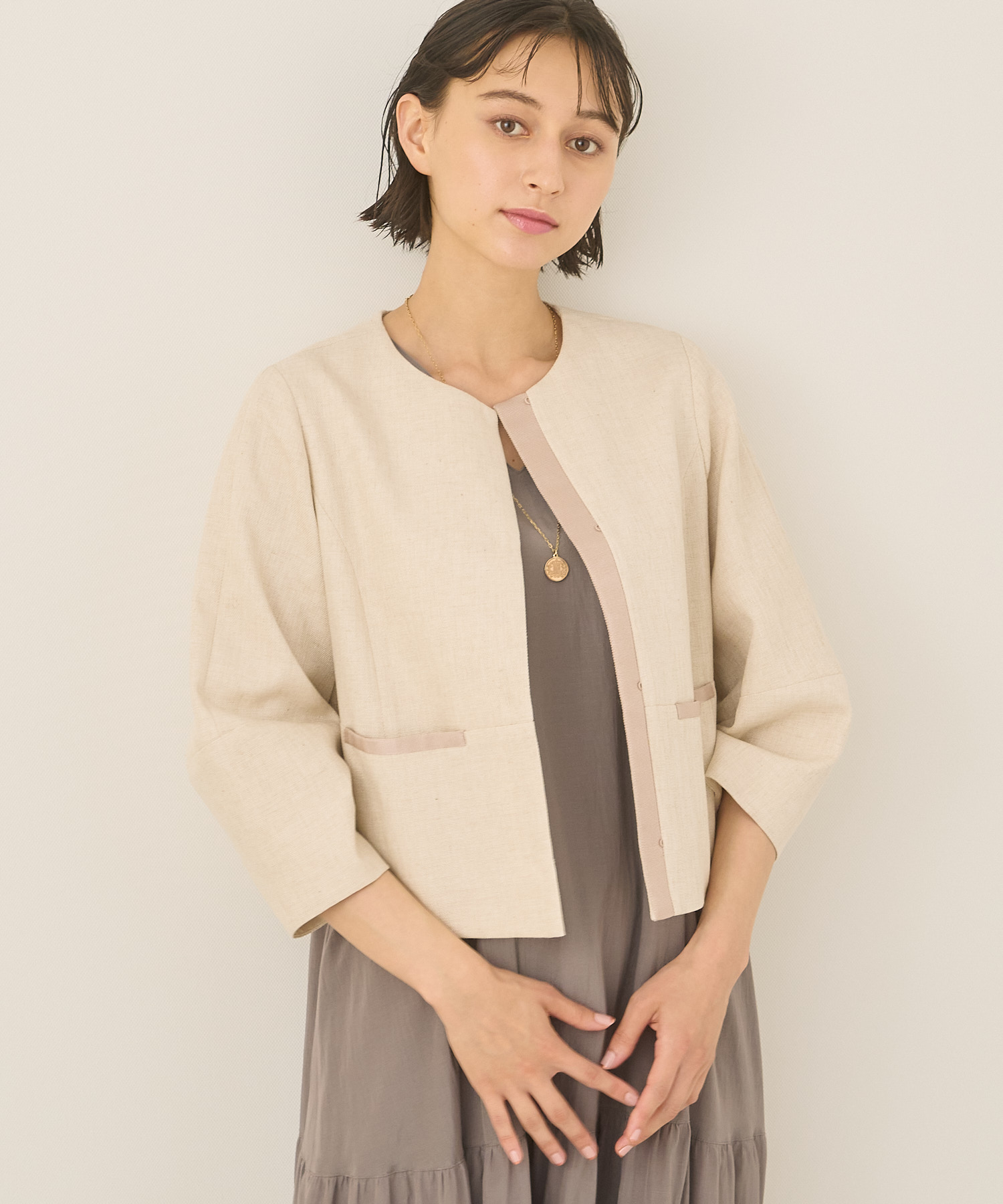 セール】ブライトリネンノーカラージャケット(504773724) | アナイ