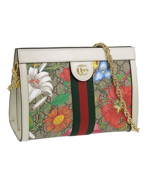 GUCCI(グッチ)/GUCCI グッチ OPHIDIA FLORAL GG CHAIN BAG ショルダーバッグ/ホワイト