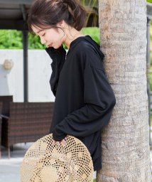 Fashion Letter(ファッションレター)/ラッシュガードパーカー レディース メンズ 男女兼用 フリーサイズ 薄手 軽量 UVカット UPF50＋ 紫外線対策 指穴付き 速乾 ドライ 接触冷感 ラッシュ/ブラック