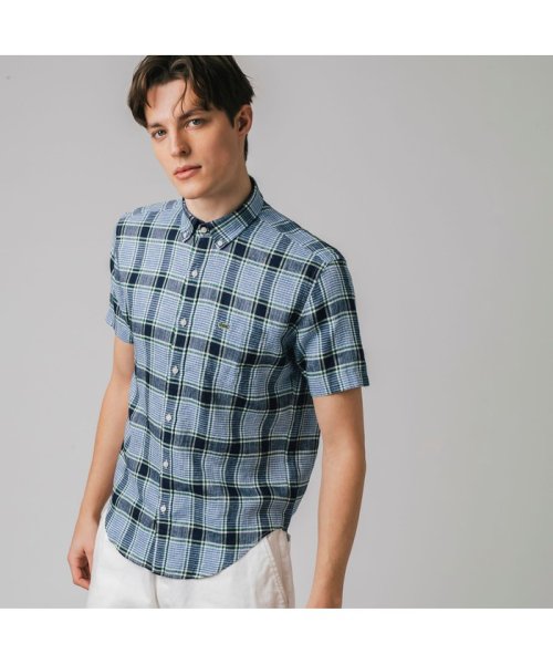 セール ラコステ メンズ Lacoste Mens リネンチェックショートスリーブボタンダウンシャツ Magaseek