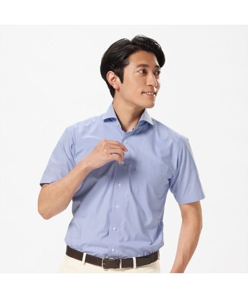 TOKYO SHIRTS(TOKYO SHIRTS)/【Layered Cool】形態安定 ホリゾンタルワイド 半袖ビジネスワイシャツ/ブルー
