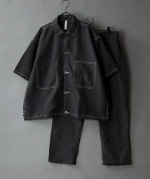 SITRY(SITRY)/【SITRY】ポリトロ ドレープ ワイド シャツジャケット＆テーパードパンツ セットアップ メンズ きれいめ 上下 半袖シャツ/ブラック