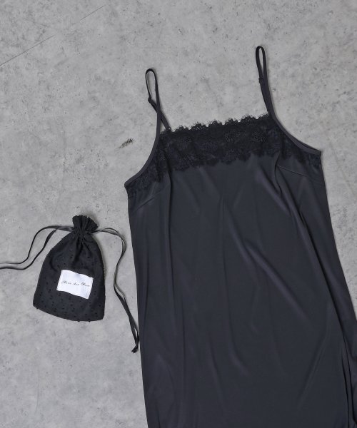 OLIVE des OLIVE(オリーブデオリーブ)/巾着付きインナーキャミドレス/ブラック