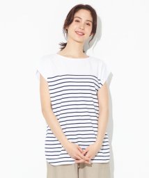 anyFAM(anyFAM)/【接触冷感・UVケア】TCオーガビッツボーダー Tシャツ/オフ×ネイビー