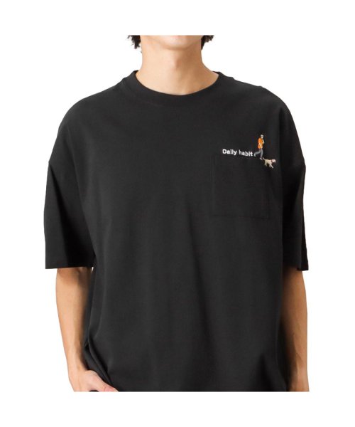 MAC HOUSE(men)(マックハウス（メンズ）)/ワンポイントマタギ刺繍Tシャツ Q22－150B21T/ブラック