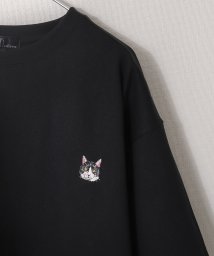 ZIP FIVE(ジップファイブ)/動物ワンポイント刺繍半袖Tシャツ/ネコ/イヌ/ブラック
