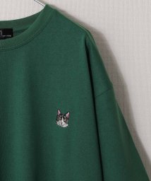 ZIP FIVE(ジップファイブ)/動物ワンポイント刺繍半袖Tシャツ/ネコ/イヌ/グリーン