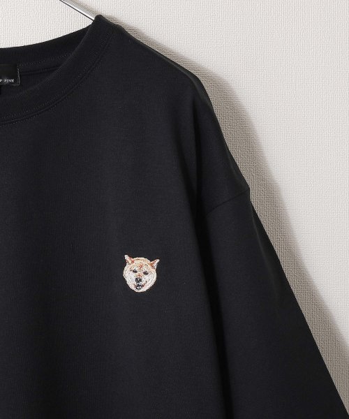 ZIP FIVE(ジップファイブ)/動物ワンポイント刺繍半袖Tシャツ/ネコ/イヌ/ブラック系1