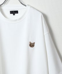 ZIP FIVE(ジップファイブ)/動物ワンポイント刺繍半袖Tシャツ/ネコ/イヌ/ホワイト系2