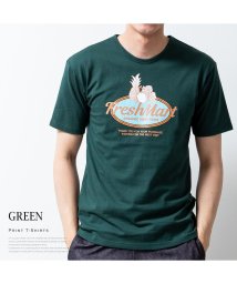  GENELESS(GENELESS)/半袖tシャツ メンズ tシャツ 綿100 クルーネック プリントtシャツ Uネック おしゃれ カットソー/グリーン