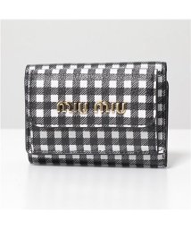 MIUMIU(ミュウミュウ)/【MIUMIU(ミュウミュウ)】三つ折り財布 MADRAS マドラス 5MH021 54V レディース レザー ギンガムチェック ミニ財布 豆財布 小銭入れ付き/ブラック