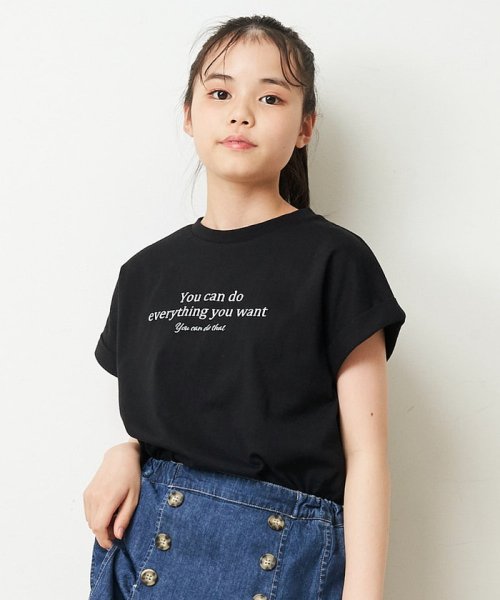 a.v.v(KID'S)(アー・ヴェ・ヴェキッズ)/[100－130]ロールアップスリーブロゴプリントTシャツ/ブラック