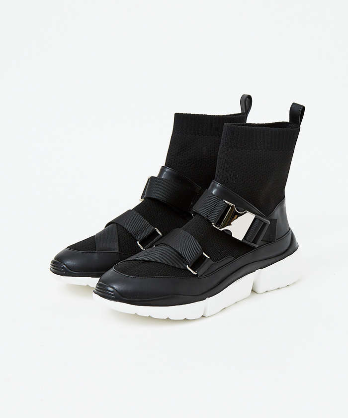 AuBANNISTER ダブルベルトニットスニーカー ブラック L