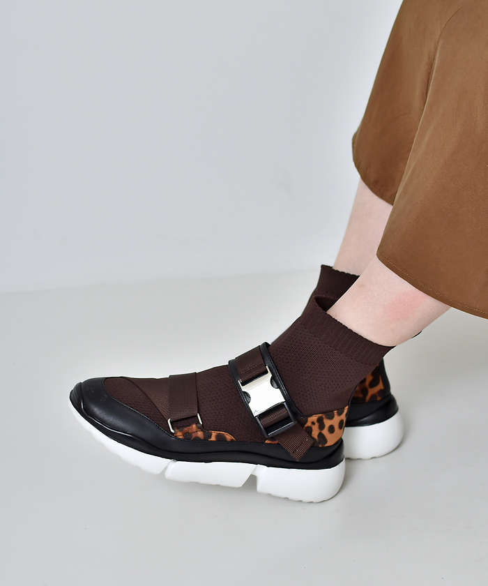 AuBANNISTER ダブルベルトニットスニーカー ダークブラウン M