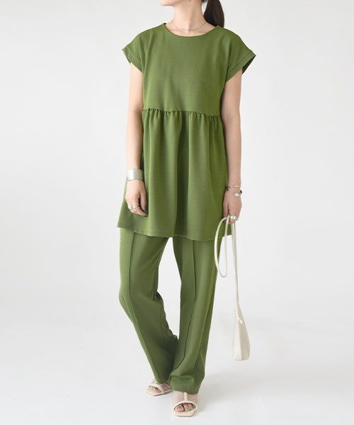 アンドイット And It 梨地ギャザー切替プルオーバー ワイドパンツセットアップ レディース 夏 おしゃれ 可愛い プルオーバー パンツ カジュアル 半袖 きれいめ 春夏 ブラック ダー Magaseek