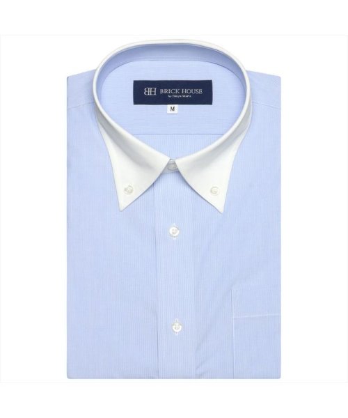 TOKYO SHIRTS(TOKYO SHIRTS)/形態安定 クレリック ボタンダウンカラー 半袖ワイシャツ/ブルー