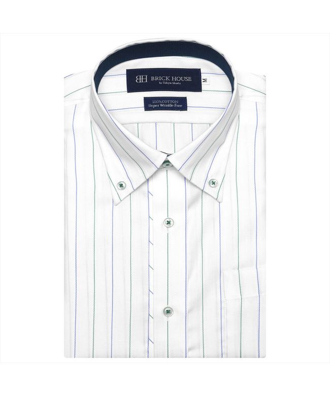 【超形態安定】ボタンダウンカラー 綿100% 半袖ビジネスワイシャツ