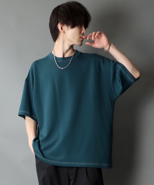 SITRY(SITRY)/【SITRY】COOL Cardboard wide crew neck pullover/クールダンボール ワイド クルーネック プルオーバー/グリーンブルー