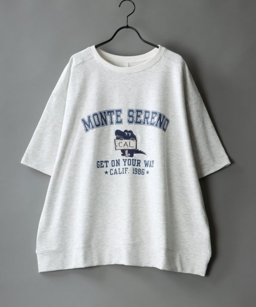 SITRY(SITRY)/【SITRY】ワイドシルエット カレッジプリント スウェット T シャツ/リンガーVネック メンズ Tシャツ 半袖/ライトグレー