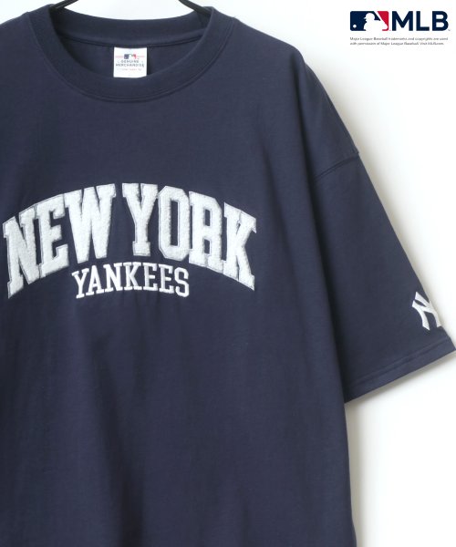 LAZAR(ラザル)/【Lazar】MLB/メジャーリーグベースボール ビッグシルエット カレッジ チームロゴ サガラ 刺繍 Tシャツ/ネイビー
