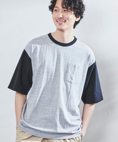 coen(coen)/ベースボール配色Tシャツ/MDGRAY