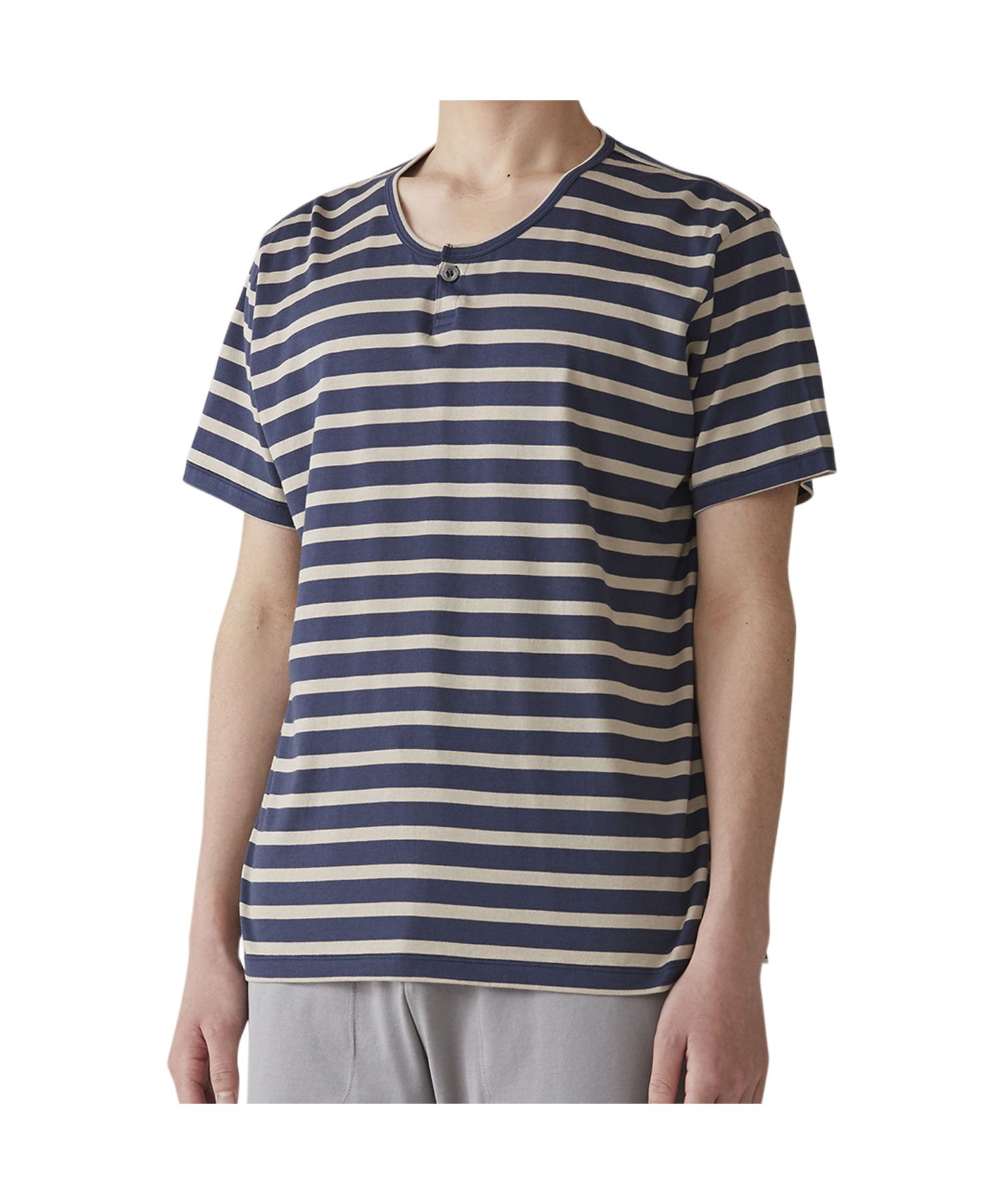 エポカ ウォモ EPOCA UOMO Tシャツ 半袖 カットソー メンズ ヘンリーネック ボーダー コットン シルク ベージュ オリーブ 0384－36