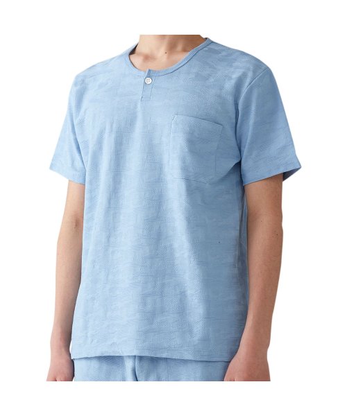 EPOCA UOMO(エポカ ウォモ)/ エポカ ウォモ EPOCA UOMO Tシャツ 半袖 カットソー メンズ ヘンリーネック ネイビー ライトブルー 0386－36/サックス