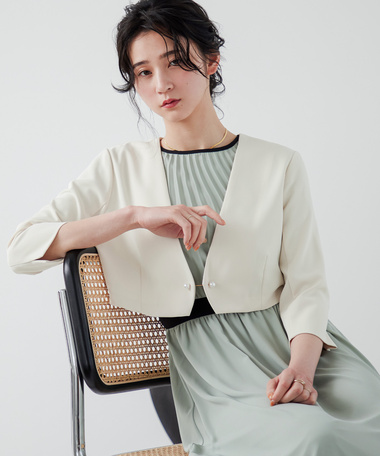 niana ニアナ パーティー ジャケット ノーカラー パール ボレロ 結婚式
