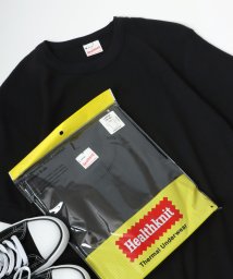 salong hameu(salong hameu)/【Salong hameu】Healthknit（ヘルスニット）クルーネック ワッフル半袖Tシャツ/ユニセックス/無地・ボーダーリンガーT/1P パックT/ブラック