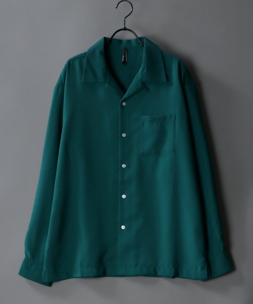 SITRY(SITRY)/【SITRY】シルキードレープ オープンカラー シャツ メンズ 長袖 とろみ 春夏シャツ/グリーン