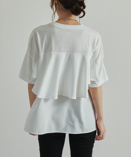 Fizz(フィズ)/異素材切替えBACKフリルTシャツ 半袖/オフホワイト