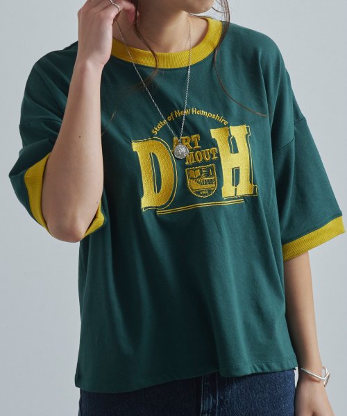 Fizz(フィズ)/ロゴ刺繍リンガーTシャツ　配色　トリム 半袖/グリーン