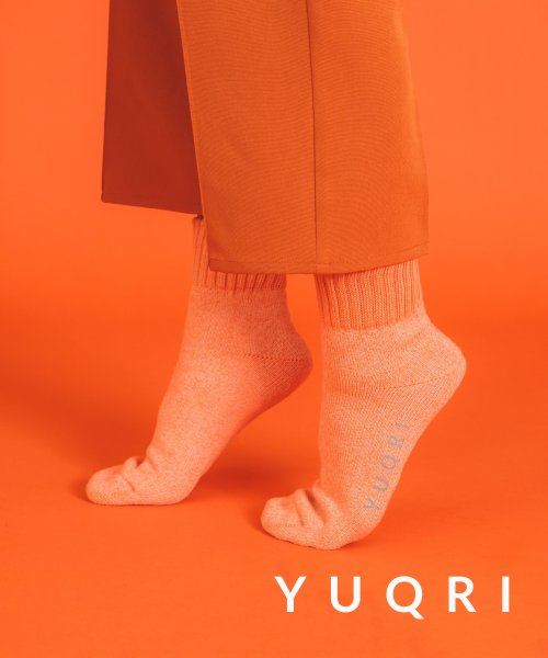 YUQRI(YUQRI)/柔らかな履き心地◎【YUQRI / ユクリ】comfy pile double rib 2 feel 「 抗菌防臭・消臭・制菌」リブ ソックス 靴下 日本製  /オレンジ