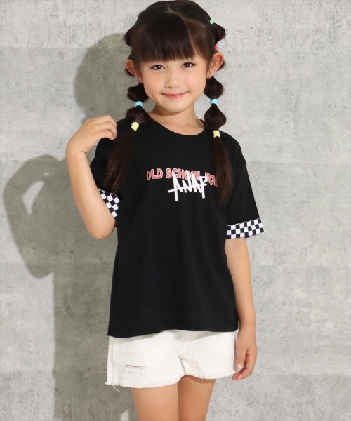 ANAP KIDS(アナップキッズ)/袖チェッカープリントTシャツ/ブラック