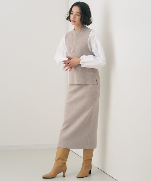 メリノウール片畦ハイネックベスト なし