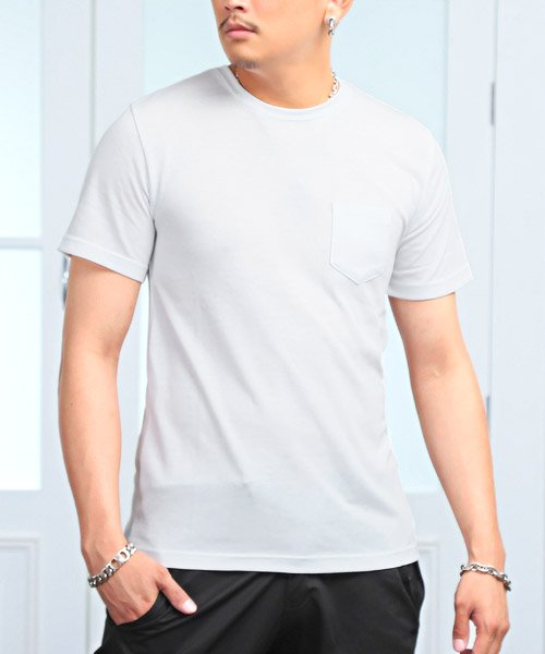 LUXSTYLE(ラグスタイル)/無地ポケット付きクルーネック半袖Tシャツ/Tシャツ メンズ 半袖 レディース ポケット 無地 ポケT/ホワイト