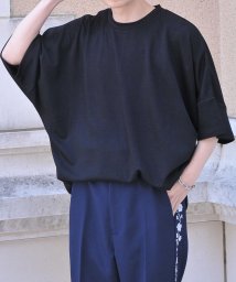 Nilway(ニルウェイ)/シルキースムースポンチ半袖ビッグドルマンTシャツ/ブラック