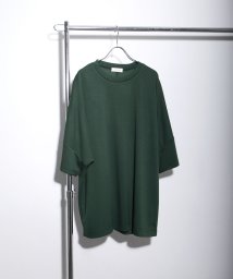 Nilway(ニルウェイ)/シルキースムースポンチ半袖ビッグドルマンTシャツ/グリーン